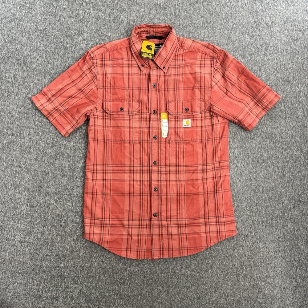 New Carhartt Button Down Shirt Men's Small Loose Fit Chambray Red Plaid TW4625-M